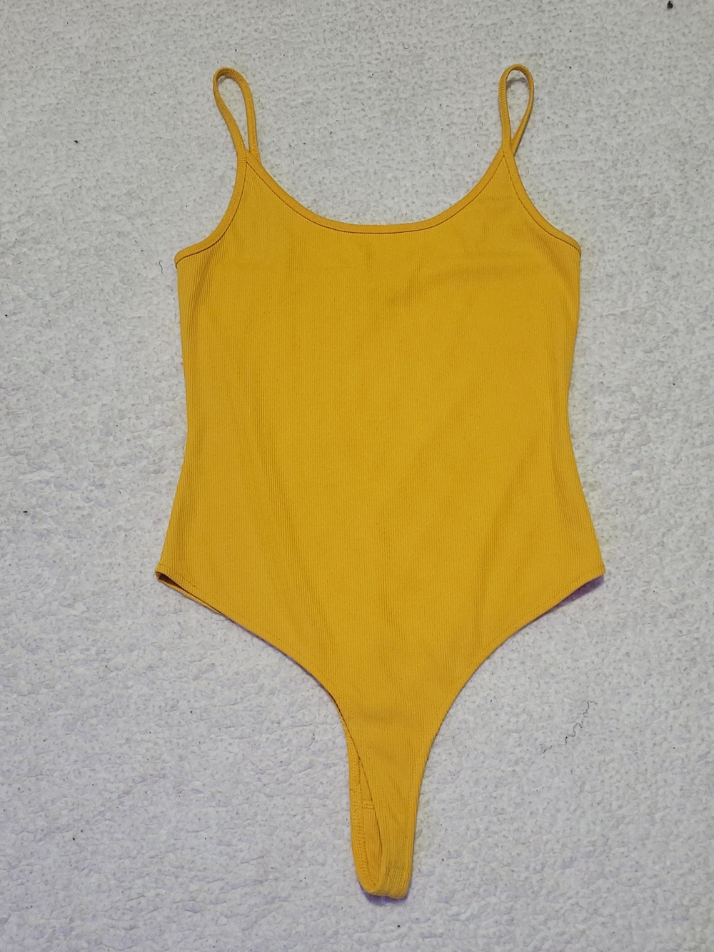 Forever 21 Mustard Yellow Ribbed Thong Bodysuit M